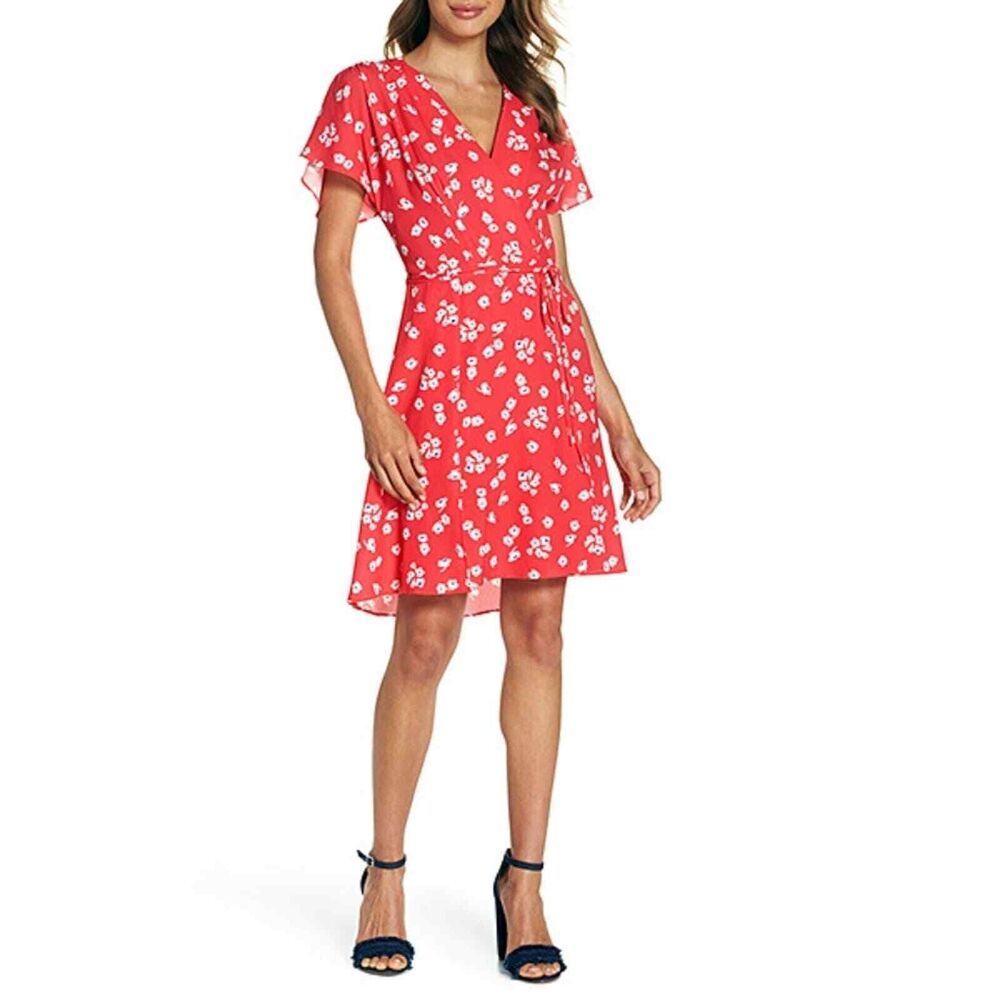 French Connection Women's Verona Saffron Red Floral Wrap Dress Size 0
